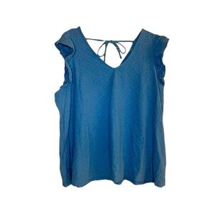 Ava & Viv Blue Eyelet Flutter Sleeve Tank - Size 2X